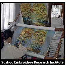 A craftswoman at the Suzhou Embroidery Research Institute